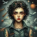 Fantasy Vampire Woman with Aviator Goggles and Cosmic Background