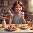 Fulgent AI: Happy Girl Enjoying Breakfast – Pixar Style Portrait