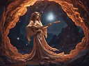 soulful singer, oilskin, firefly sword, vexing, Cave of glowing crystals, Serene sunset, by Felix Nadar, 3D Render, 3D Model, Glamor Shot, Pyrography, Infrared, Sketch, Bitter, Ink, Dadaist