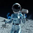 Sci-Fi Lunar Explorer in Futuristic Space Suit with Meteor Hammers