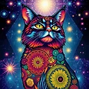 Colorful Mandala Cat in Cosmic Universe | Alphonse Mucha Style
