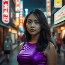 Fulgent AI: Captivating Chinapunk Style Girl Portrait in Neon City