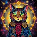 Vibrant Cosmic Cat Illustration: Colorful Mandala Design - Fulgent AI
