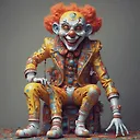 carnival clown, sport jacket, feeder, Doing sit-ups, bottom, Bright white, by Gustave Klimt, Creature Design, Zbrush Sculpt, Macro, Paper Model, Neon, Doodle, Fear, Oil Paint, Dadaist