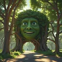 3D Rendered Pixar Style Tree Head Infrastructure in Futuristic Green Surrounding – Fulgent AI