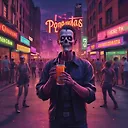 Horror-Filled NecroPunk Goth-Rock Album Cover with CGI Zombies on City Street