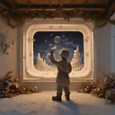 employable, Gloves made of leaves, baby's dummy, Leaning against a wall with one hand on hip, Ocean of stars, Blizzard at dawn, by Caravaggio Michelangelo Merisi, Intricate Environment, 3Ds Max Model, Fisheye Lens, Paper-Mache, Beautiful Lighting, Children's Drawing, Embarrassed, Graphite, Concept Art