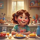 Fulgent AI: Happy Girl Enjoying Breakfast – Pixar Style Portrait