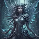 beautiful woman fairy, threads, thorned armor, going ahead, sign of the zodiac, Dark shadows, by Rossdraws, 3D Render, Unreal Engine, Canon50, Papercutting, Cold Color Palette, Line Art, Surprised, Ink, Mural