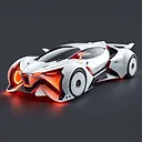 Futuristic Mecha-Styled Sci-Fi Car: White & Orange 3D Render with Minimalistic Design