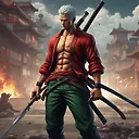 Ultra HD 5K Roronoa Zoro Wallpaper in Red Environment with Dual Swords