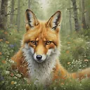 Exquisite Oil Painting of Cute Fox in Enchanted Forest Meadow | Fulgent AI