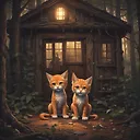Spooky Encounter: Terrified Kitten and Zombie in Abandoned Cabin
