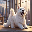 Charming 3D Anime Chibi Tatra Shepherd Dog Yawning in Vibrant City Scene