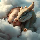 Enchanting Baby and Opal Dragon Sleeping in Dreamy Clouds | Fulgent AI
