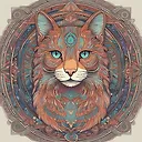 Colorful Mandala Cat Illustration in Alphonse Mucha Style