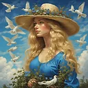 Enchanting Blonde Woman in Bird-Adorned Hat | Fulgent AI