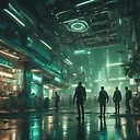 Futuristic Cinematic Action Scene: Lunar City Convenience Store Ambiance