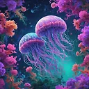 Psychedelic 3D Jellyfish: Vibrant Colors in Surreal Underwater World