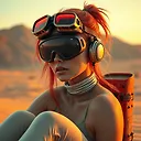 Hyper-Realistic Cyberpunk Desert Portrait: 4K Female Character in Metallic Goggles | Fulgent AI