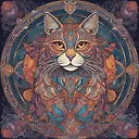 Colorful Mandala Cat Illustration in Alphonse Mucha Style