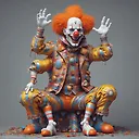 carnival clown, sport jacket, feeder, Doing sit-ups, bottom, Bright white, by Gustave Klimt, Creature Design, Zbrush Sculpt, Macro, Paper Model, Neon, Doodle, Fear, Oil Paint, Dadaist