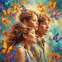 Psychedelic Summer Love: Studio Ghibli-style Boy & Girl with Butterflies - Fulgent AI