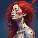 Surreal 3D Render: Female Figure with Vibrant Red Hair