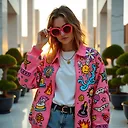 Futuristic Tokyo Streetwear Editorial: Urban Fashion Model in Vibrant Action Pose