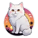 Romantic Sunset Vector Illustration of Cute White Cat with Bold Line Art