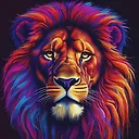 Radiant Neon Lion Portrait: Majestic Wildlife Photography