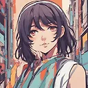 1girl,cel shading,bold outlines,flat colors,sharp shadows,graphic style,(manga influence),clean linework,(striking visuals),multicolored background
