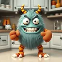 Colorful 3D Cartoon Monster in Monster Kitchen - Unique Creature Design