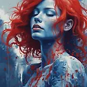 Surreal 3D Render: Female Figure with Vibrant Red Hair