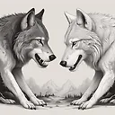 White and Black Wolves in Tense Standoff - Striking Illustration | Fulgent AI