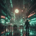 Cinematic action scene of a sci-fi movie in front of a convenience store inside a lunar city4 in the style of elysium by neill blomkamp, shot at a phantom tmx 75105, futuristic gyromats in dynamic motion in an interstellar environment with green hues and light-red accents1 intricate details, volumetric lighting, lunar --ar 169 --s 260
