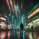 Cinematic action scene of a sci-fi movie in front of a convenience store inside a lunar city4 in the style of elysium by neill blomkamp, shot at a phantom tmx 75105, futuristic gyromats in dynamic motion in an interstellar environment with green hues and light-red accents1 intricate details, volumetric lighting, lunar --ar 169 --s 260