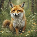 Enchanting Oil Painting of Cute Fox in Forest Meadow – Lucy Grossmith & Carne Griffiths
