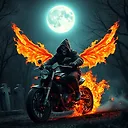 Ghost Rider in Fiery Graveyard: 8k Ultra-Realistic 5D Photo