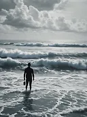 Mesmerizing Ocean View: Man Standing Amidst Azure Beauty