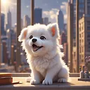 Charming 3D Anime Chibi Tatra Shepherd Dog Yawning in Vibrant City Scene
