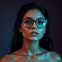 Fulgent AI: Semi-Nude Woman with Purple Lingerie, Dark Skin, Curly Hair, and Glasses