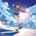 4K Japanese Anime Girl Skating: Detailed Character Art