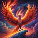 Fiery Phoenix Rebirth in Cosmic Nebula: Vibrant and Powerful Image