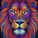 Radiant Neon Lion Portrait: Majestic Wildlife Photography