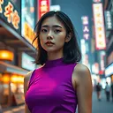 Fulgent AI: Captivating Chinapunk Style Girl Portrait in Neon City
