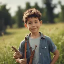 Captivating Google Pixar Style Portrait of a Boy Playing in a Field