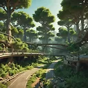 Futuristic Pixar-style 3D Render Infrastructure in Green Surrounding