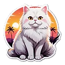 Romantic Sunset Vector Illustration of Cute White Cat with Bold Line Art