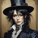 Ultra-realistic Portrait of Mana, Lead Singer of Malice Mizer in Norman Rockwell Style with Backlighting Effect